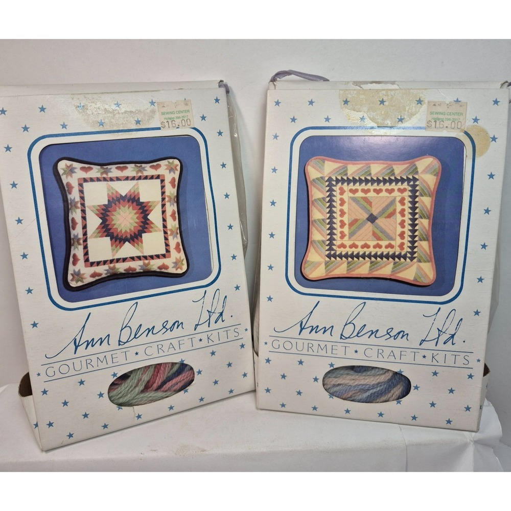 1987 Ann Benson Gourmet Longstitch Pillow Kit Quilt Block Designs Bundle of Two